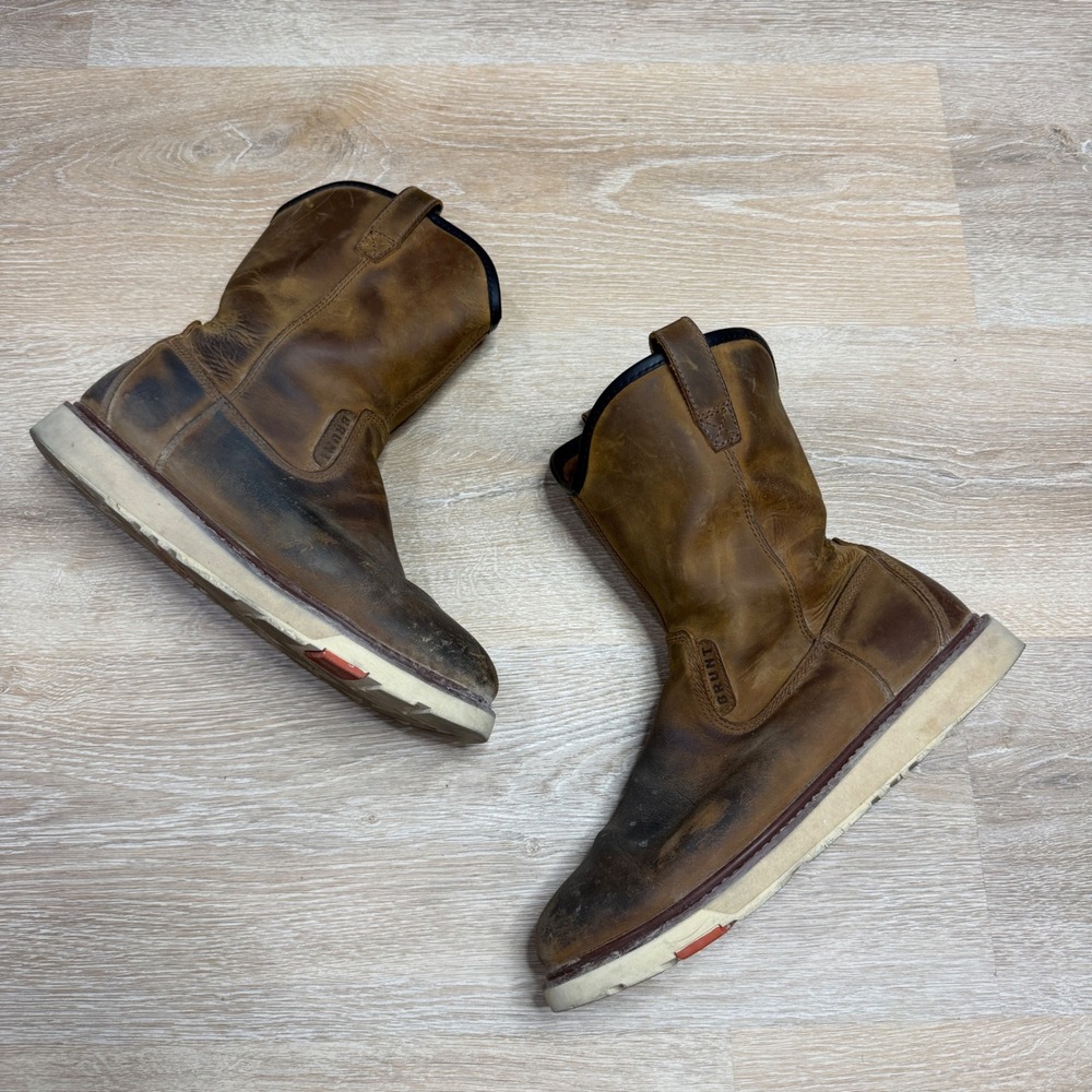 BRUNT Bolduc Work Boots Brown Leather Wedge Sole Mens 10.5
